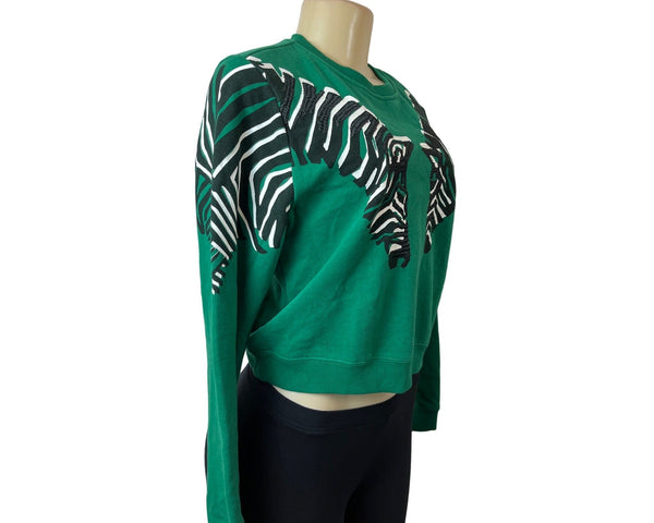 L.A. Hearts Women's Green Embroidered Zebra Sweatshirt Sz S