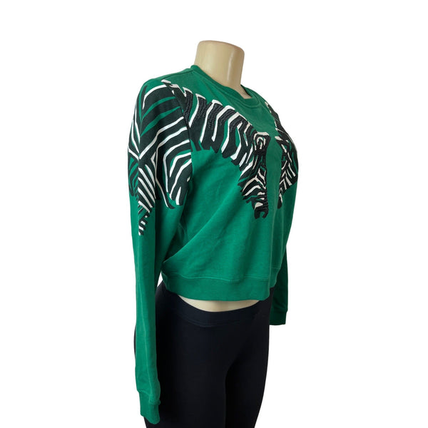 L.A. Hearts Women's Green Embroidered Zebra Sweatshirt Sz S