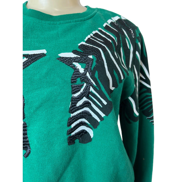 L.A. Hearts Women's Green Embroidered Zebra Sweatshirt Sz S