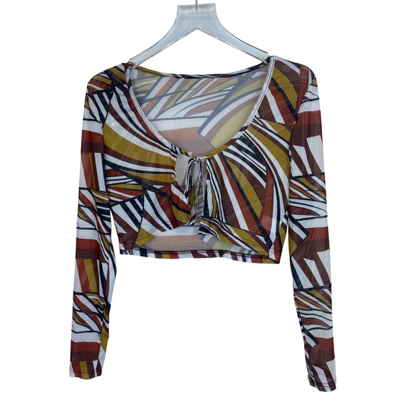 Shein Women’s Multicolor Mesh Two-Piece Top & Skirt Set Large Geometric Pattern Lightweight