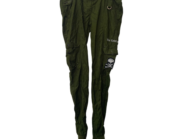 Blac Label Pink Unisex Green Cotton Cargo Pants Skull Patch Peace Design Size