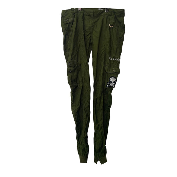 Blac Label Pink Unisex Green Cotton Cargo Pants Skull Patch Peace Design Size