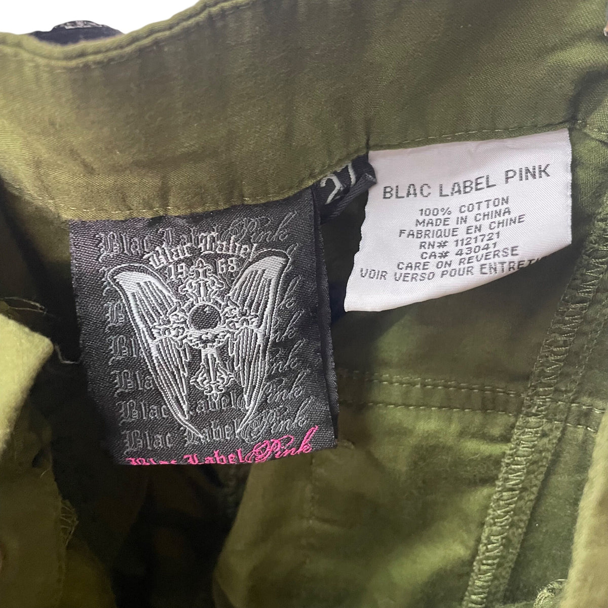 Blac Label Pink Unisex Green Cotton Cargo Pants Skull Patch Peace Design Size