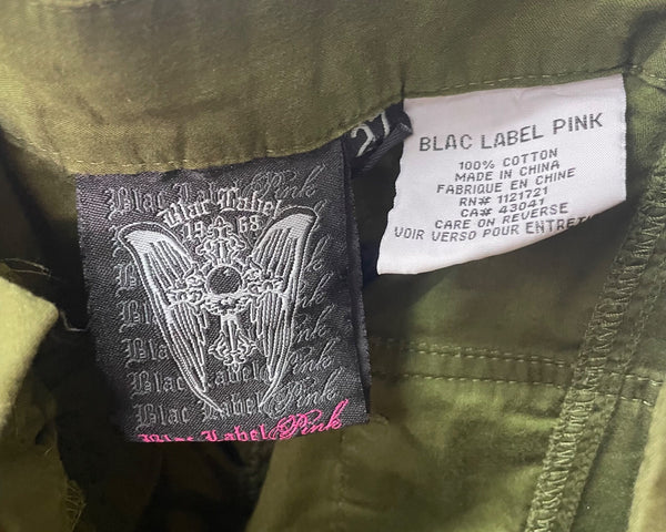 Blac Label Pink Unisex Green Cotton Cargo Pants Skull Patch Peace Design Size