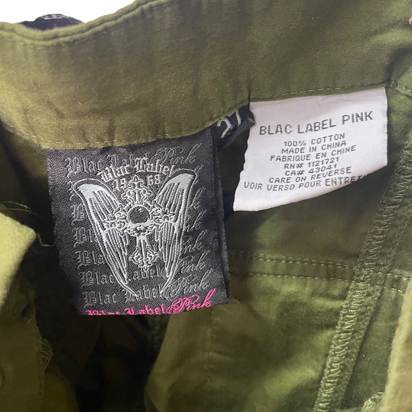 Blac Label Pink Unisex Green Cotton Cargo Pants Skull Patch Peace Design Size