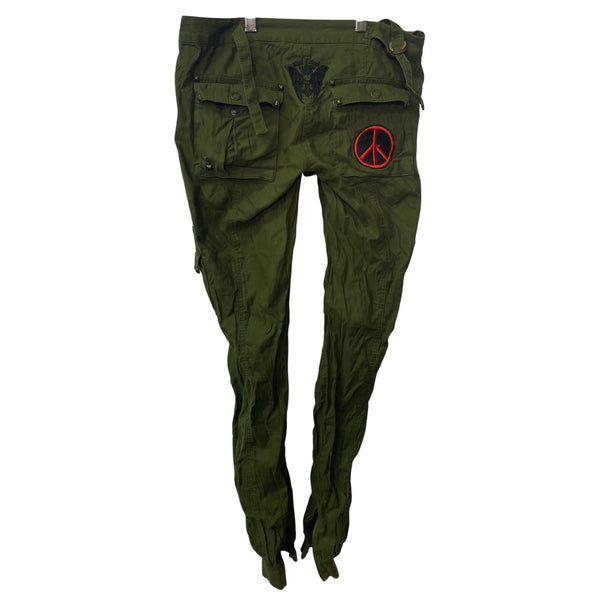 Blac Label Pink Unisex Green Cotton Cargo Pants Skull Patch Peace Design Size