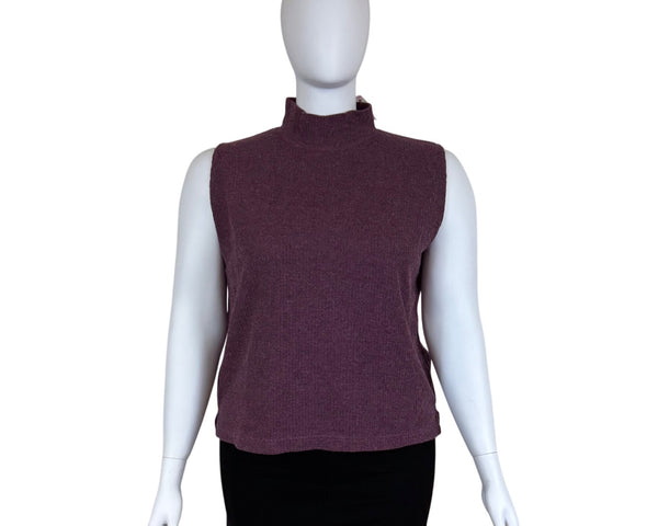 JK Knits Womens Purple Sleeveless Mock Neck Ribbed Knit Top Size 18/20 - New