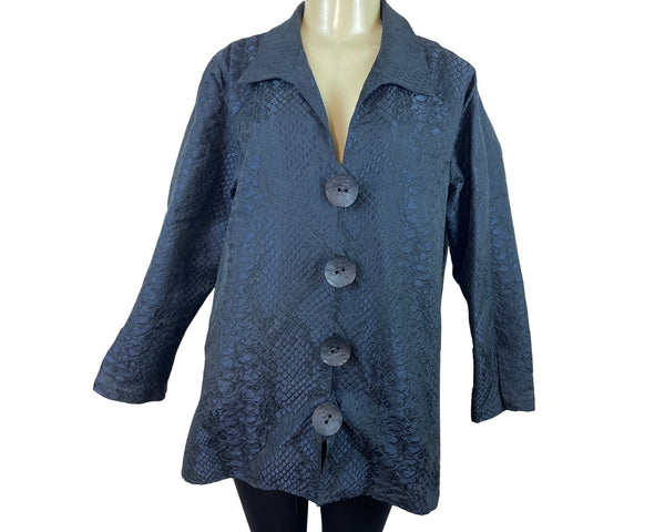 Caroline Rose Women's Black Textured Long Button Front Jacket Size L