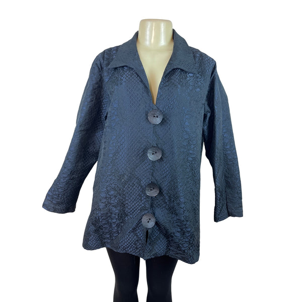 Caroline Rose Womens Black Textured Long Button Front Jacket Size L