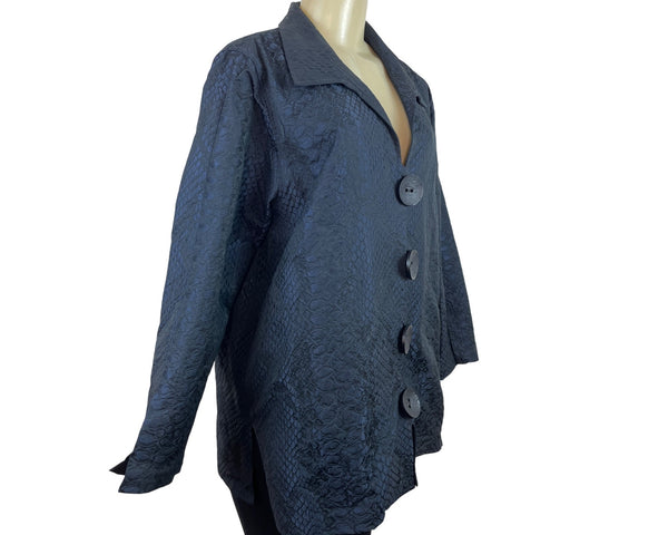 Caroline Rose Women's Black Textured Long Button Front Jacket Size L
