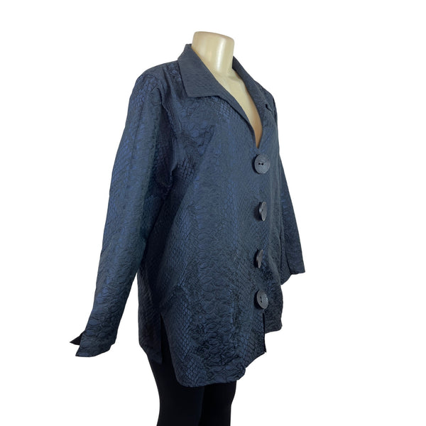 Caroline Rose Womens Black Textured Long Button Front Jacket Size L