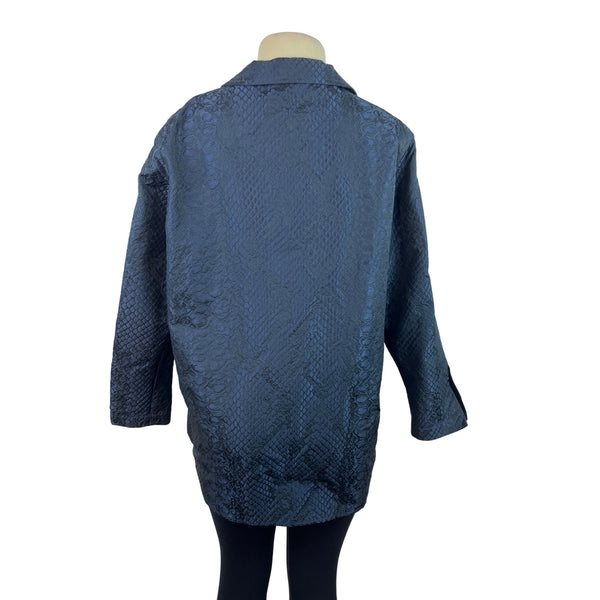 Caroline Rose Womens Black Textured Long Button Front Jacket Size L