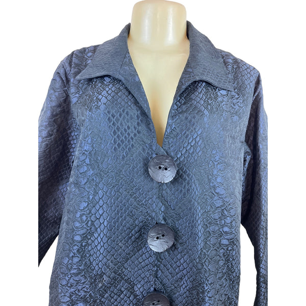 Caroline Rose Womens Black Textured Long Button Front Jacket Size L