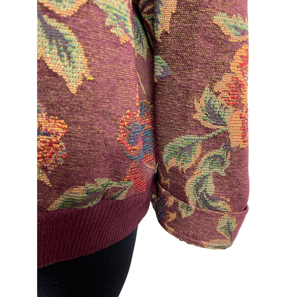 Vintage Susan Graver Floral Tapestry Jacket W Zip Closure & Long Sleeves Sz XL