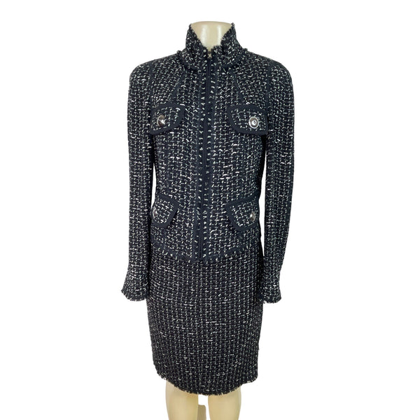 Per Se Women Black & White Skirt Suit Set W/ Silver Button Details Slim Fit Sz 8