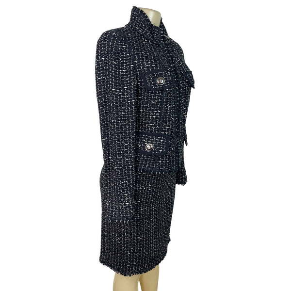 Per Se Women Black & White Skirt Suit Set W/ Silver Button Details Slim Fit Sz 8