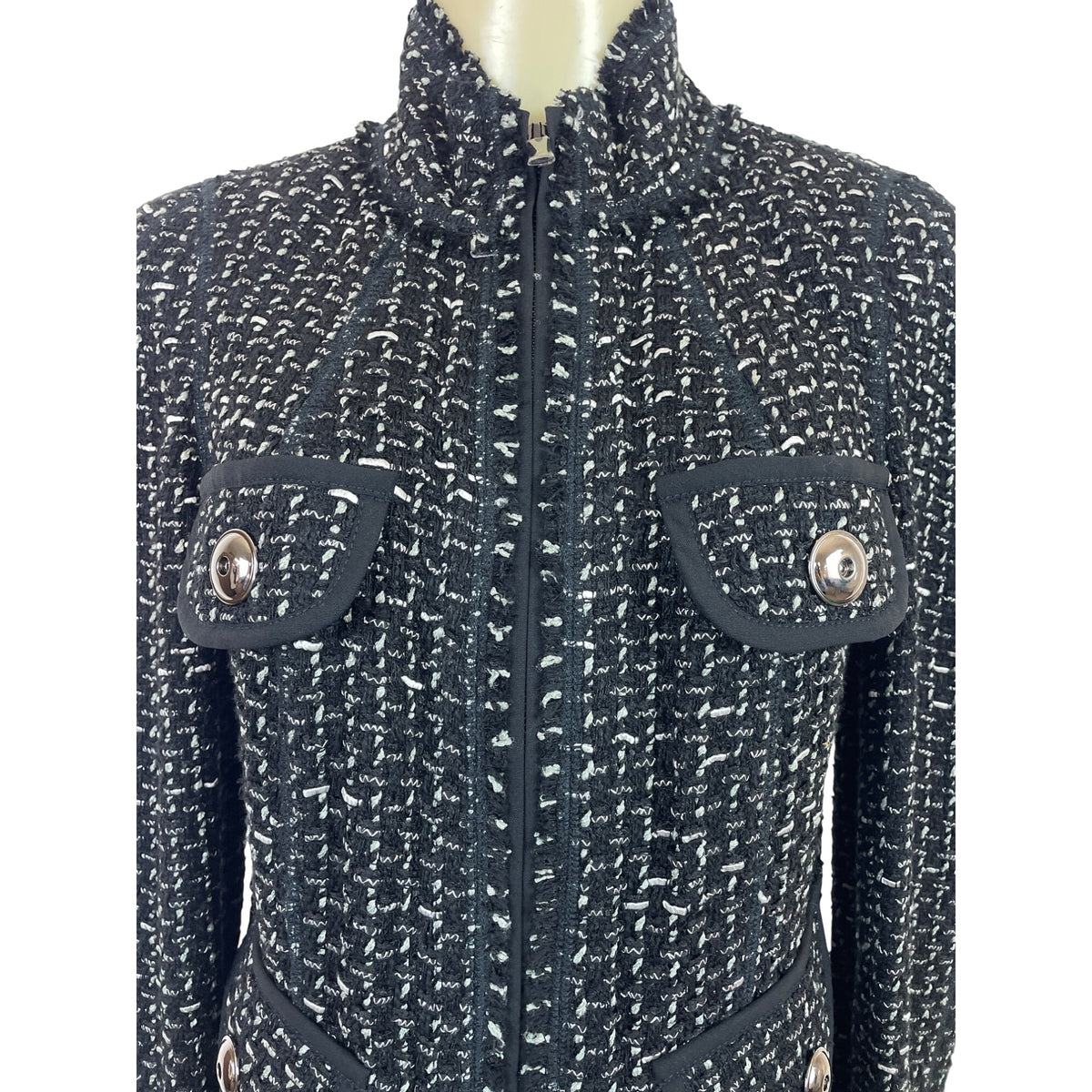 Per Se Women Black & White Skirt Suit Set W/ Silver Button Details Slim Fit Sz 8