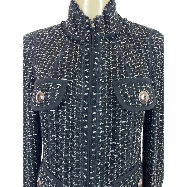 Per Se Women Black & White Skirt Suit Set W/ Silver Button Details Slim Fit Sz 8