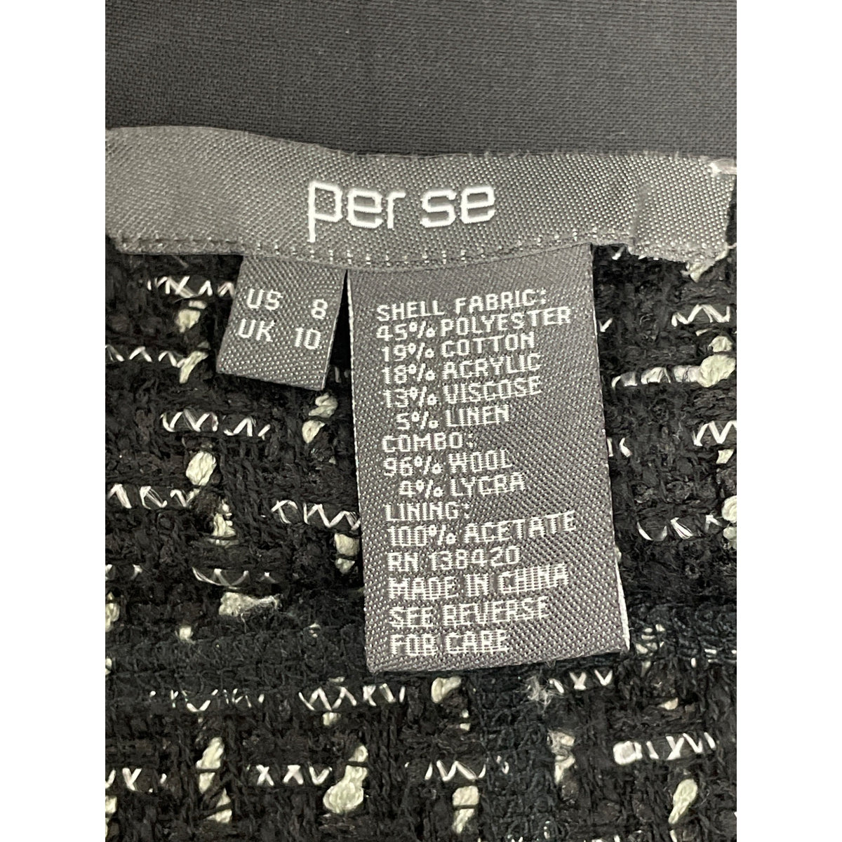 Per Se Women Black & White Skirt Suit Set W/ Silver Button Details Slim Fit Sz 8