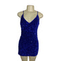 JJ’s House Women’s Royal Blue Sequin Mini Dress With Spaghetti Straps Sz S - New