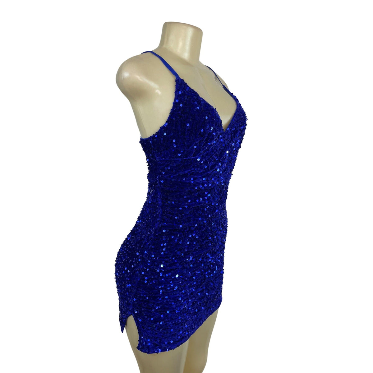 JJ’s House Women’s Royal Blue Sequin Mini Dress With Spaghetti Straps Sz S - New