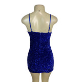 JJ’s House Women’s Royal Blue Sequin Mini Dress With Spaghetti Straps Sz S - New