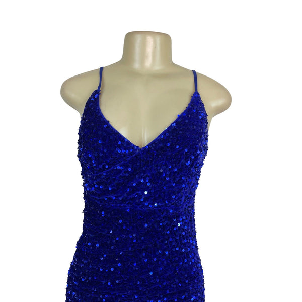 JJ’s House Women’s Royal Blue Sequin Mini Dress With Spaghetti Straps Sz S - New