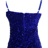 JJ’s House Women’s Royal Blue Sequin Mini Dress With Spaghetti Straps Sz S - New