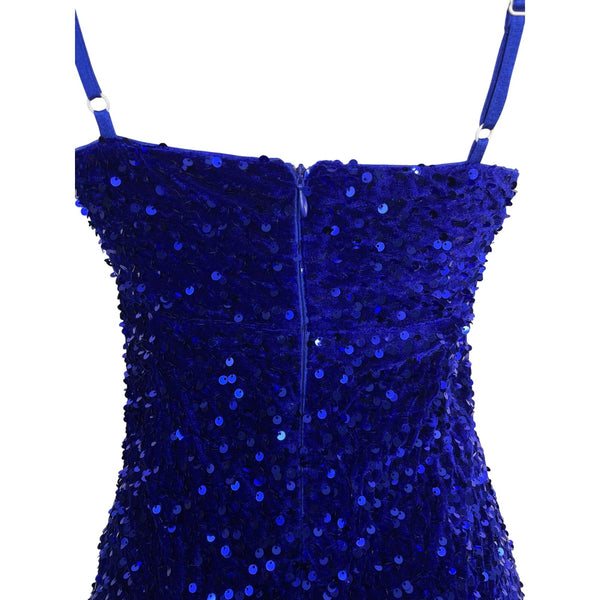 JJ’s House Women’s Royal Blue Sequin Mini Dress With Spaghetti Straps Sz S - New