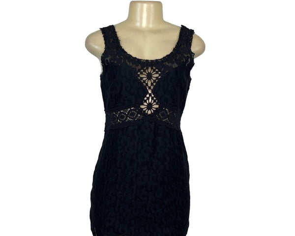 Free People Black Lace Sleeveless Mini Dress Sheer Details Size XS