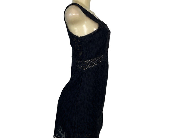 Free People Black Lace Sleeveless Mini Dress Sheer Details Size XS