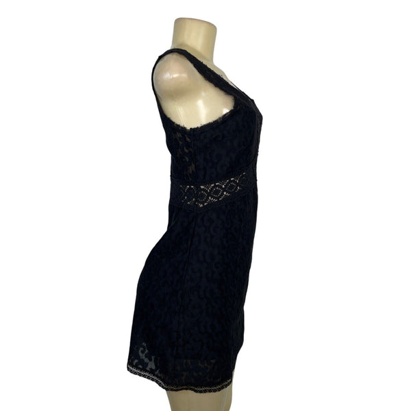 Free People Black Lace Sleeveless Mini Dress Sheer Details Size XS