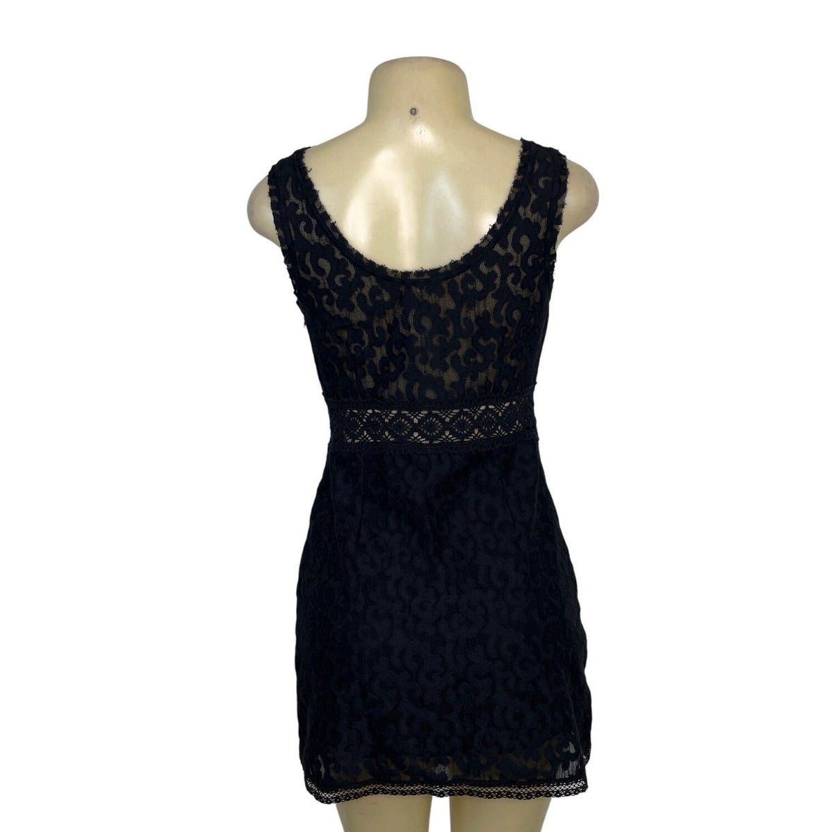Free People Black Lace Sleeveless Mini Dress Sheer Details Size XS