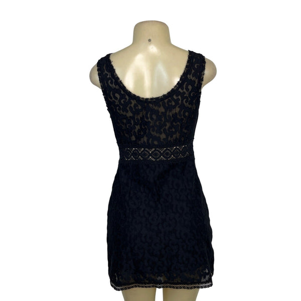 Free People Black Lace Sleeveless Mini Dress Sheer Details Size XS