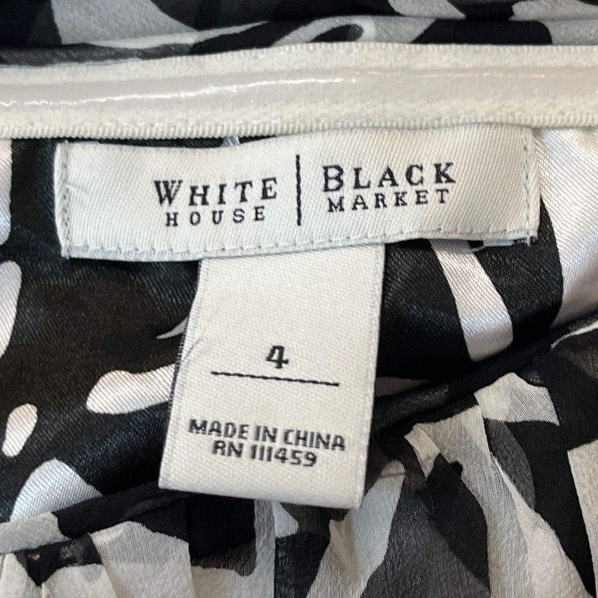 White House Black Market Sz 4 Silk Black And White Womens Dress