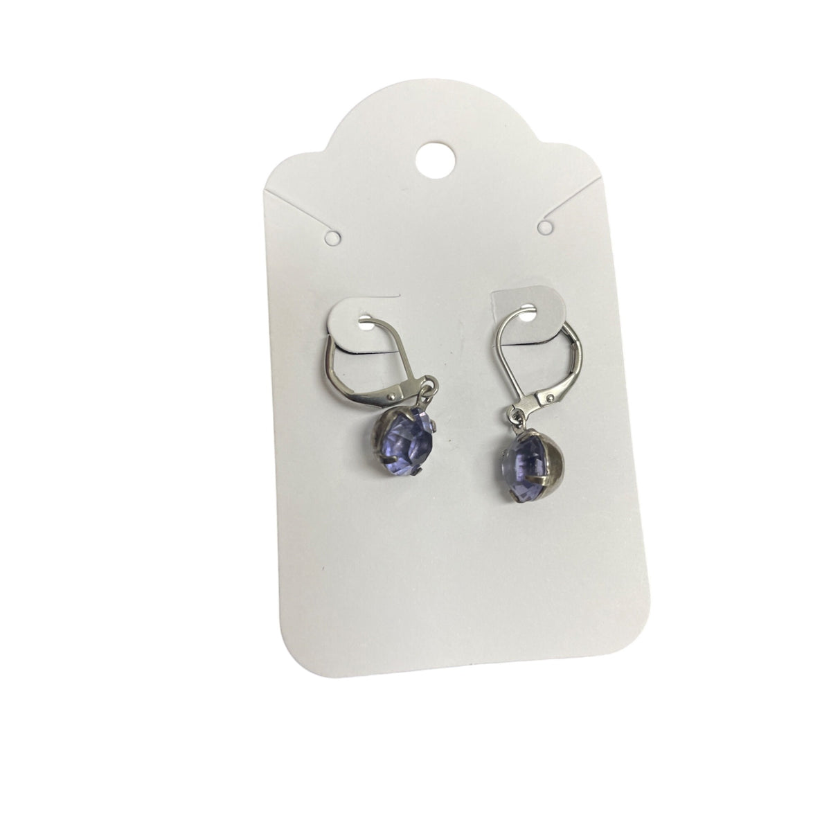 Silver-Tone Leverback Earrings With Amethyst-Colored Gemstone Drops