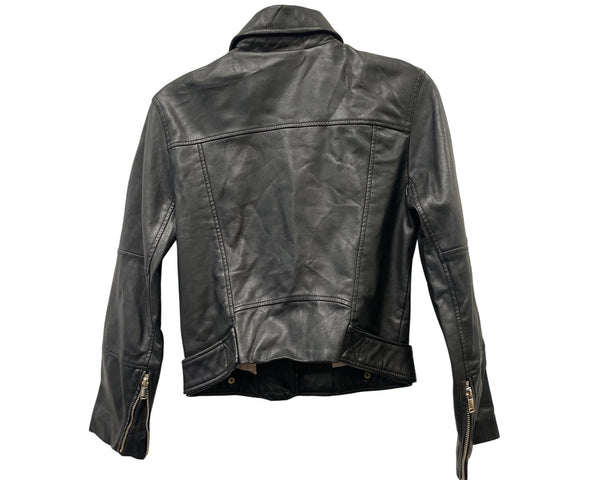 H&M Divided Womens Black Faux Leather Biker Jacket Zip & Snap Closure Size 6