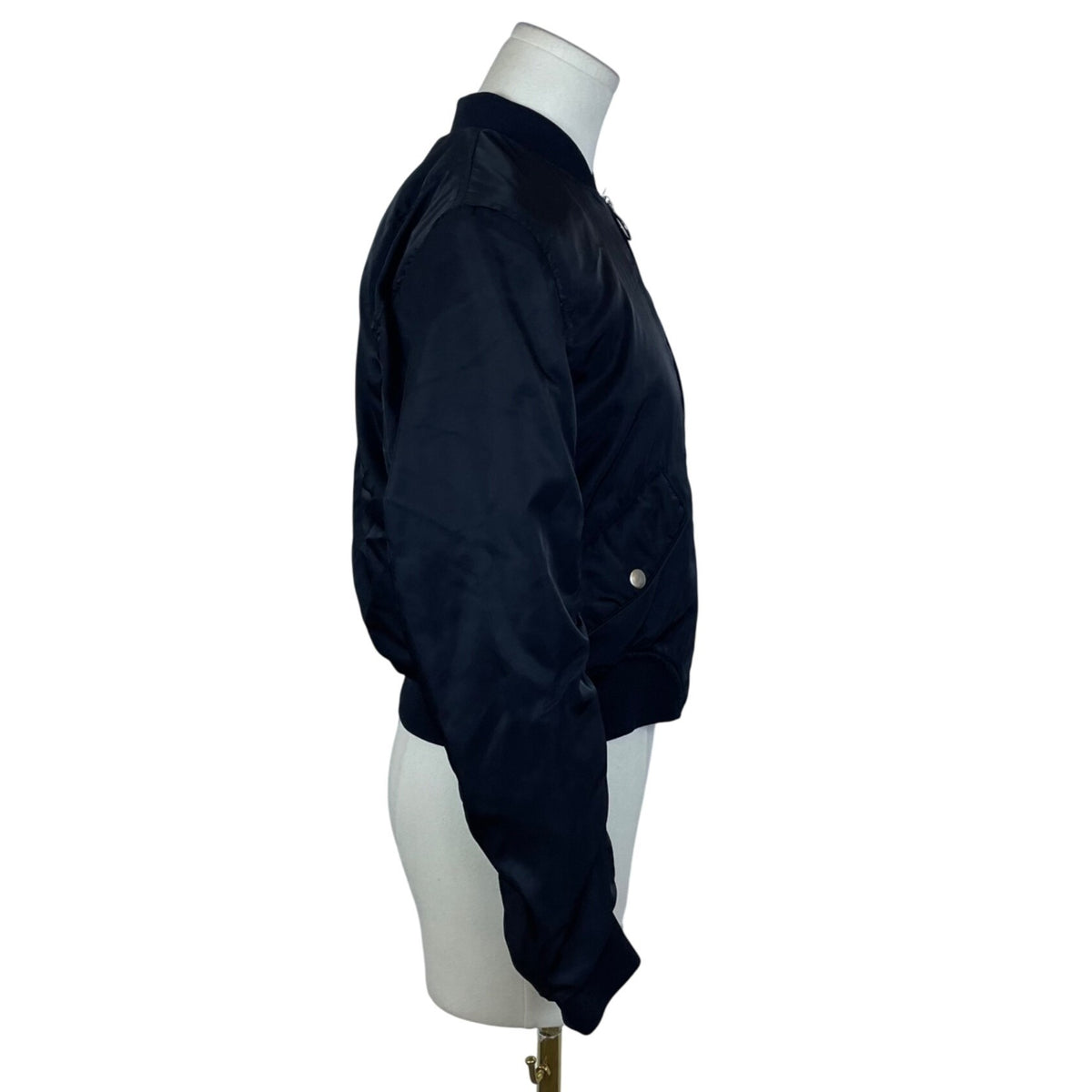 Pull & Bear Women's Black Bomber Jacket Zipper Pocket Ribbed Hem Size M