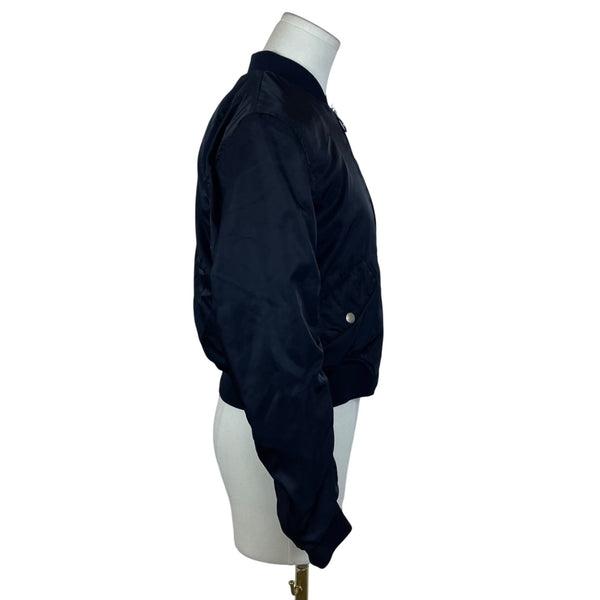 Pull & Bear Women's Black Bomber Jacket Zipper Pocket Ribbed Hem Size M