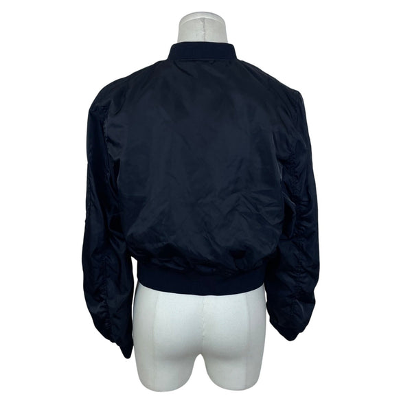 Pull & Bear Women's Black Bomber Jacket Zipper Pocket Ribbed Hem Size M