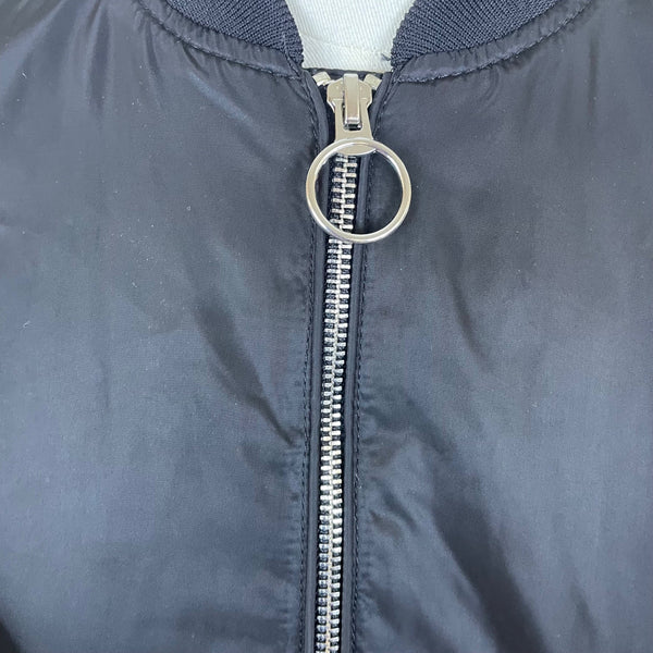 Pull & Bear Women's Black Bomber Jacket Zipper Pocket Ribbed Hem Size M