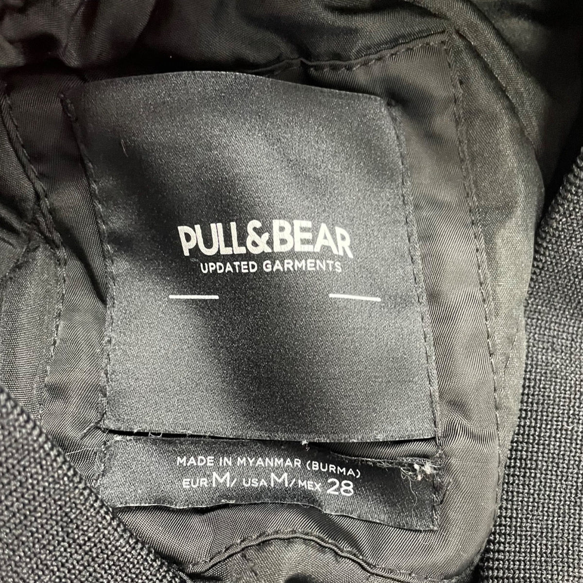 Pull & Bear Women's Black Bomber Jacket Zipper Pocket Ribbed Hem Size M