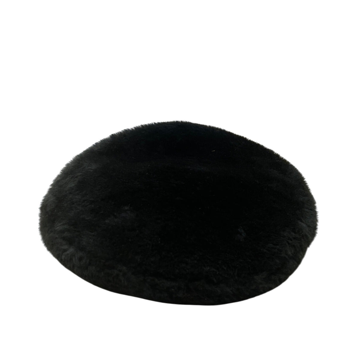 Black Faux Fur Beret Hat With Genuine Leather Adjustable Band One Size