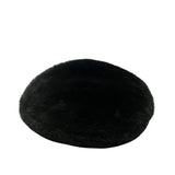 Black Faux Fur Beret Hat With Genuine Leather Adjustable Band One Size