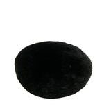Black Faux Fur Beret Hat With Genuine Leather Adjustable Band One Size