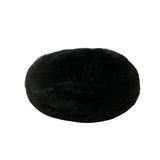 Black Faux Fur Beret Hat With Genuine Leather Adjustable Band One Size