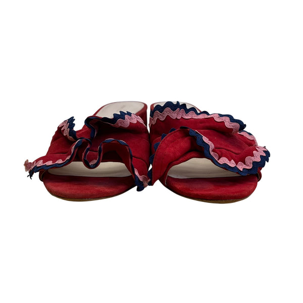 Loeffler Randall Women’s Red Ruffle Slide Sandals Size 6.5B