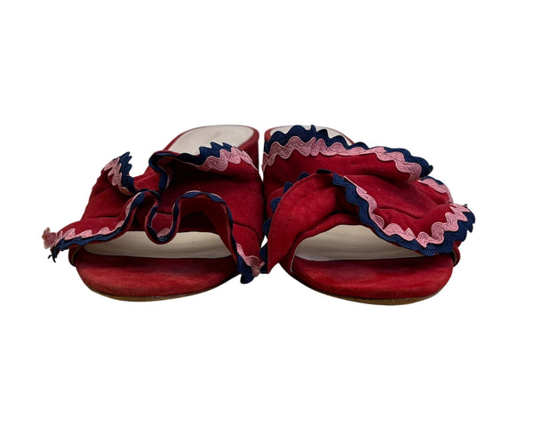 Loeffler Randall Women’s Red Ruffle Slide Sandals Size 6.5B
