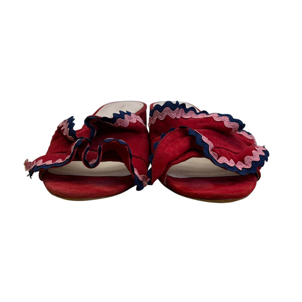 Loeffler Randall Women’s Red Ruffle Slide Sandals Size 6.5B