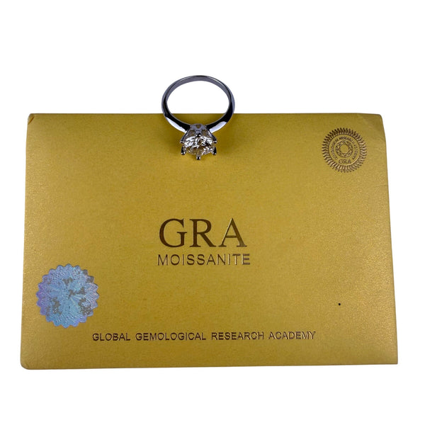 GRA Moissanite Womens Silver Tone Solitaire Ring S925 Certificate Size 6